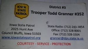 The Trooper's business card from that night on I-80 near Atlantic, 