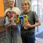Dale Whittaker presenting Washington Elementary School with donated items. 